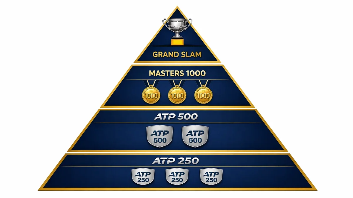 Übersicht der ATP-Turnierkategorien von Grand Slam bis Challenger