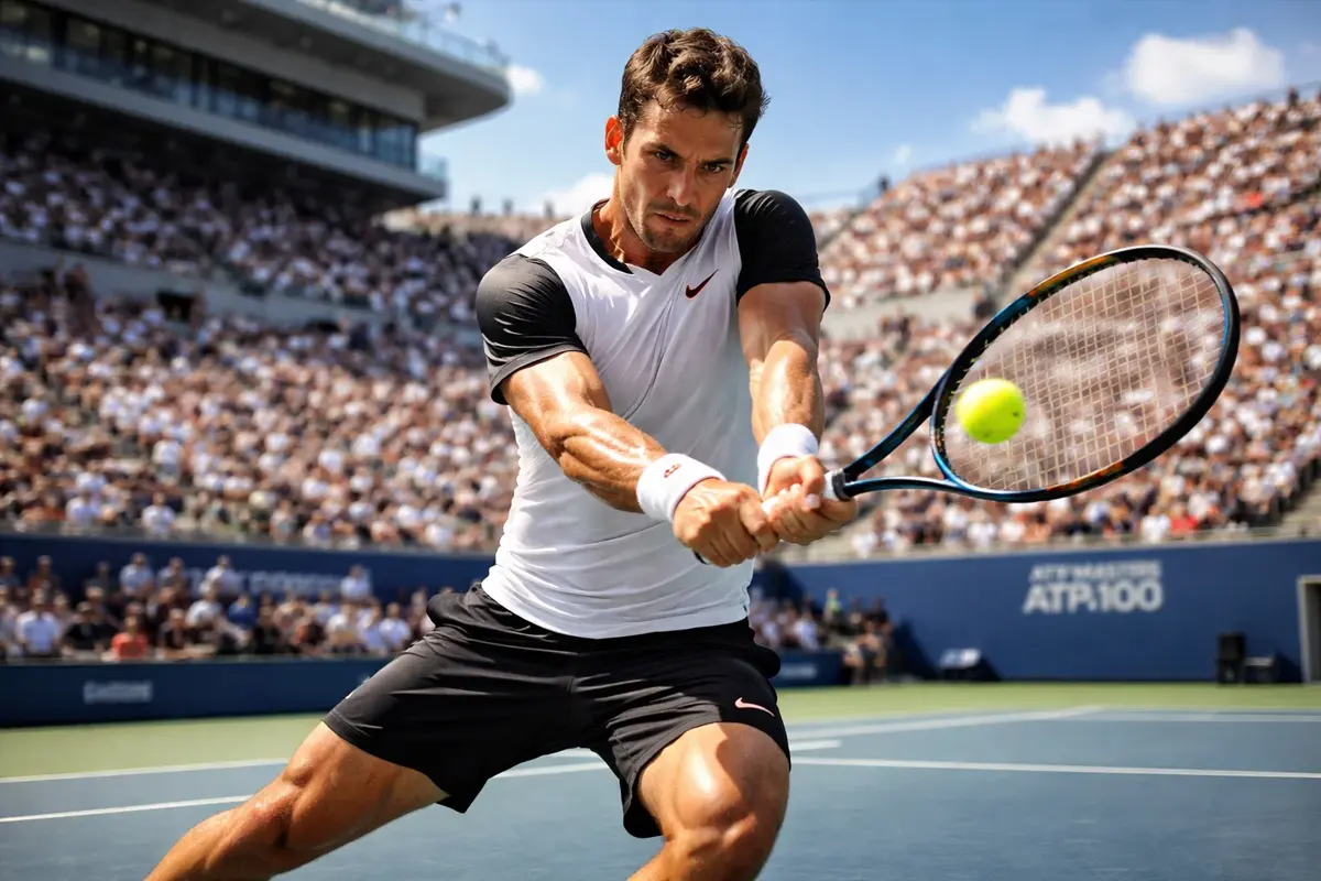 Professioneller Tennisspieler bei einem ATP Masters 1000 Turnier