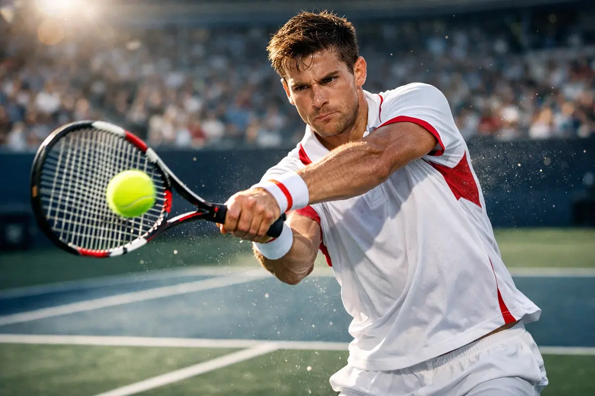 Carlos Alcaraz bei einem kraftvollen Vorhandschlag auf dem Tennisplatz