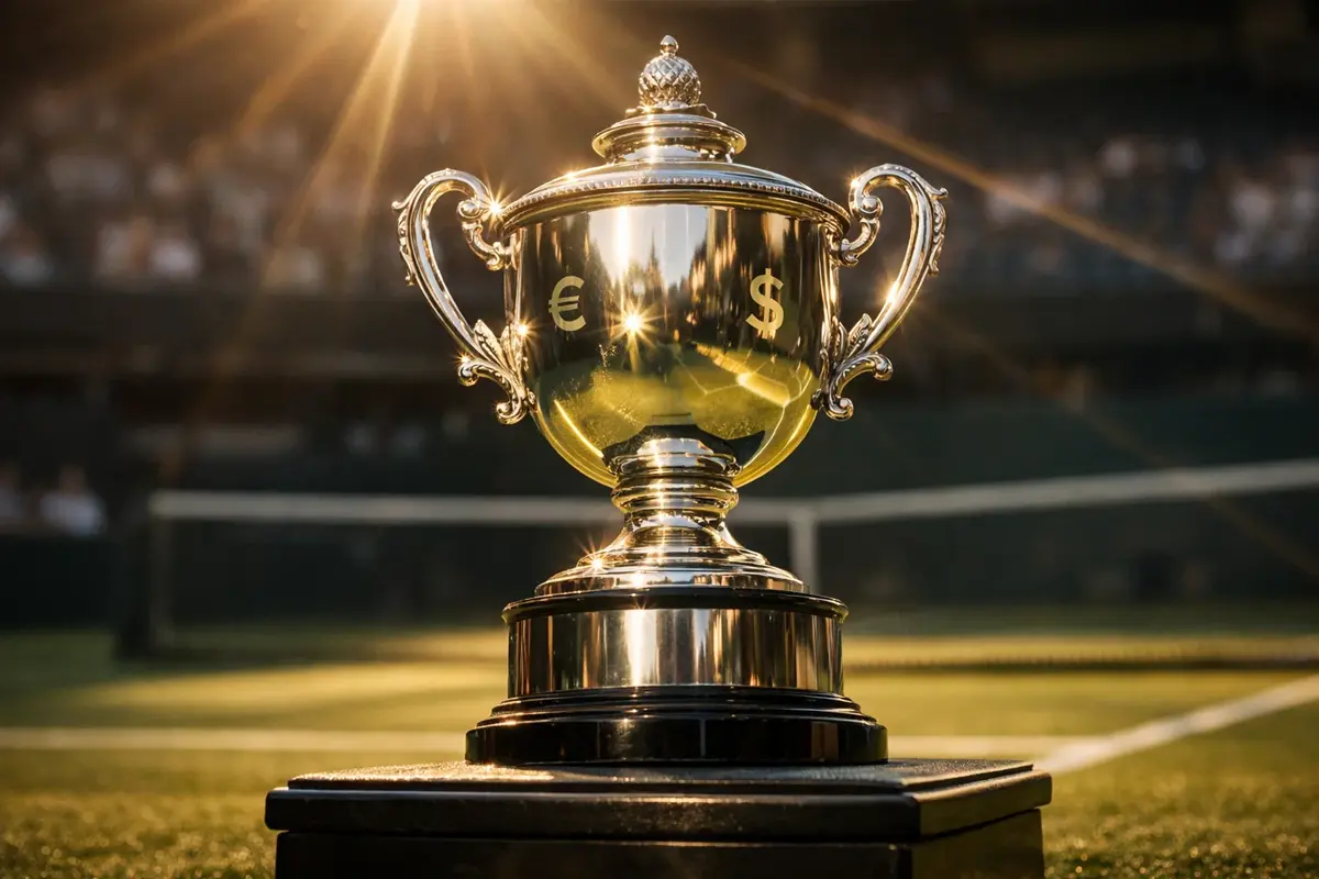 Glänzende Grand-Slam-Trophäe auf dem Tennisplatz