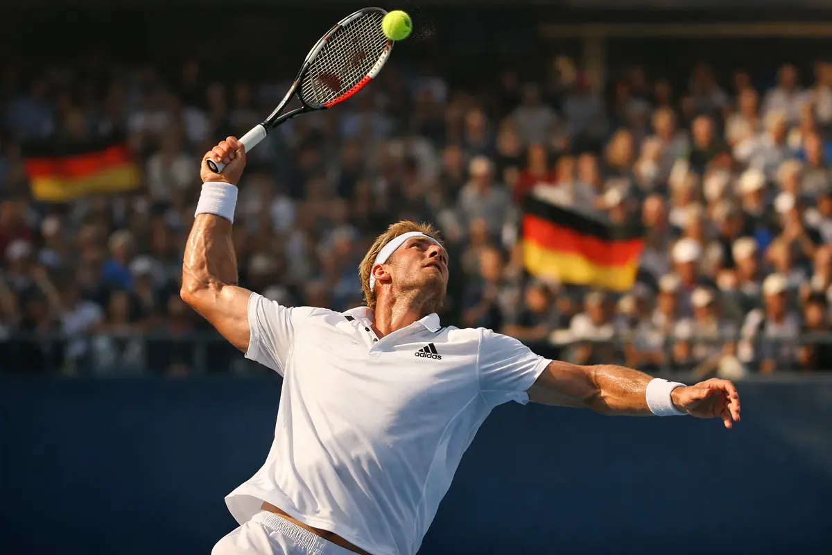 Alexander Zverev beim kraftvollen Aufschlag auf dem Tennisplatz
